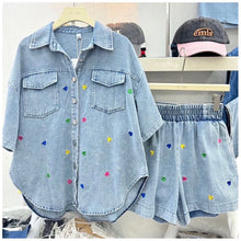 Load image into Gallery viewer, Mini Hearts Denim Terno Short #7612