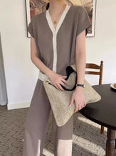 Load image into Gallery viewer, V-Neck 2Tone Knitted Terno Pants #6352 #663