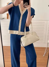 Load image into Gallery viewer, V-Neck 2Tone Knitted Terno Pants #6352 #663