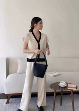 Load image into Gallery viewer, V-Neck 2Tone Knitted Terno Pants #6352 #663