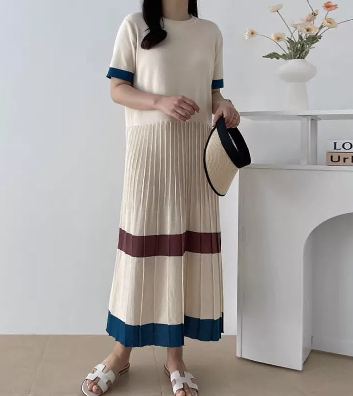 Pleated Knitted Maxi Dress #7016