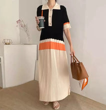 Load image into Gallery viewer, Pleated Knitted Maxi Dress w/Collar #7018
