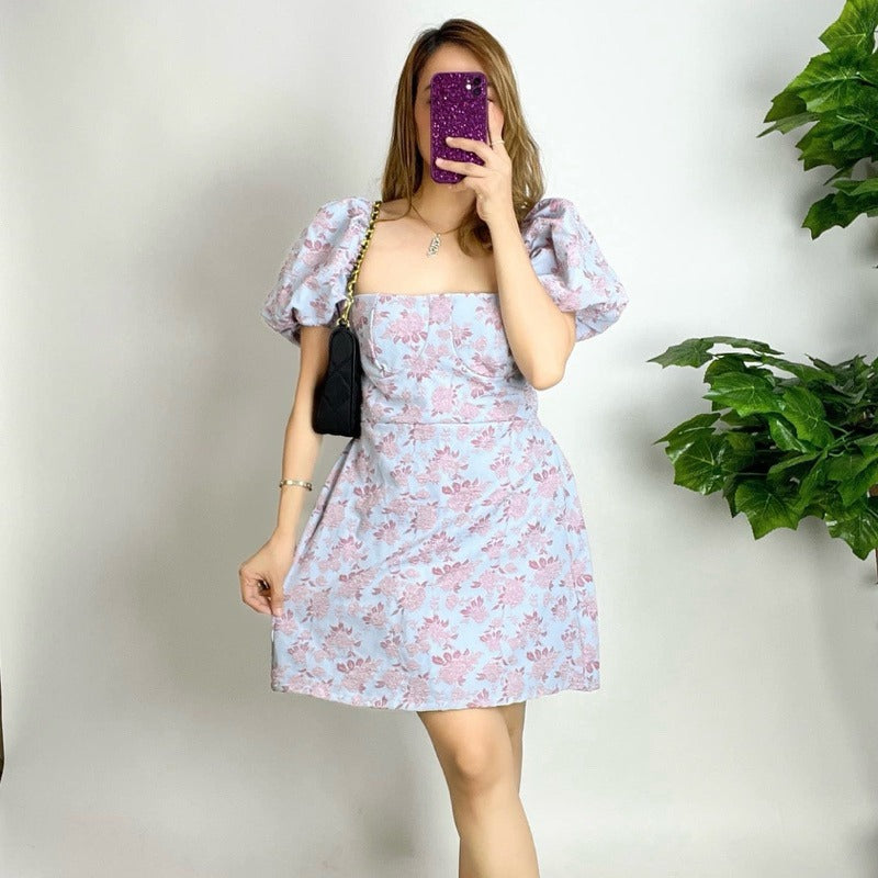 Bustier Floral Puff Sleeve Dress