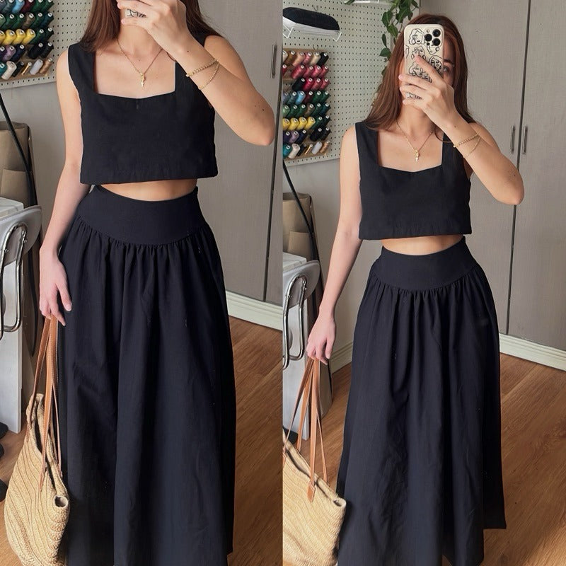 Soleil Linen Crop Top and Maxi Skirt Set