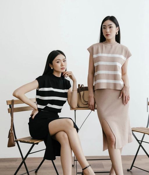 Stripe Knitted Terno Midi Skirt #9507