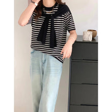 Load image into Gallery viewer, Chic Stripes Cape Tie Loose Knitted Top #M1026
