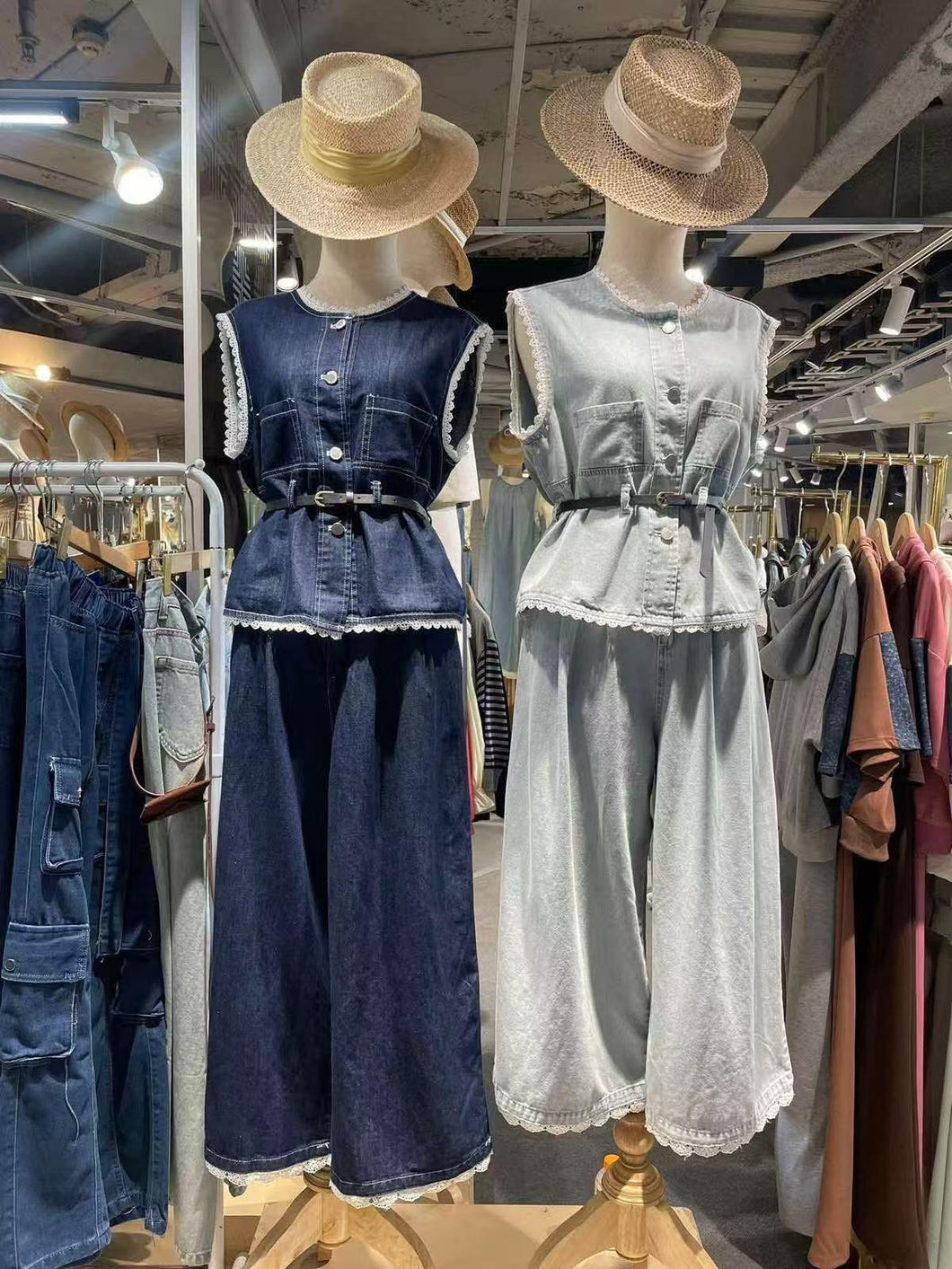 Denim Pants Set w/ belt #5226