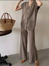 Load image into Gallery viewer, V-Neck w/Button Knitted Terno Pants #8603
