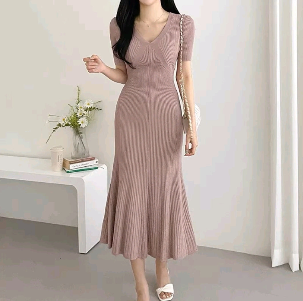 V-Neck Sexy Knitted Maxi Dress #9713