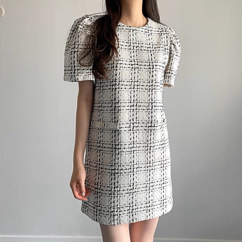 Gingham Tweed Dress #7021