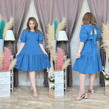 Load image into Gallery viewer, BKK Square Neck Ribbon Back Puff Sleeve Midi Dress
