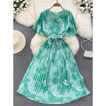 Load image into Gallery viewer, Cloud Printed Belted Pleated Elegant Midi Dress 1675
