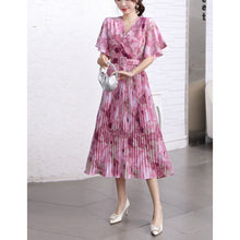 Load image into Gallery viewer, Cloud Printed Belted Pleated Elegant Midi Dress 1675
