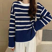 Load image into Gallery viewer, Side Split Stripe Longsleeves Loose Knitted Top #M1347
