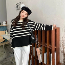 Load image into Gallery viewer, Side Split Stripe Longsleeves Loose Knitted Top #M1347
