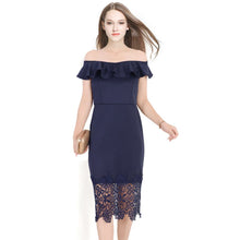 Load image into Gallery viewer, Off Shoulder Ruffle Elegant Lace Pencil Cut Dress
