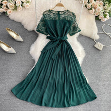 Load image into Gallery viewer, Lace Pleated Belted Elegant Dress
