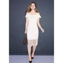 Load image into Gallery viewer, Off Shoulder Ruffle Elegant Lace Pencil Cut Dress
