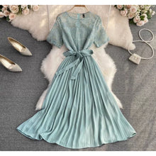 Load image into Gallery viewer, Lace Pleated Belted Elegant Dress
