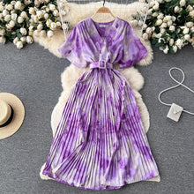 Load image into Gallery viewer, Cloud Printed Belted Pleated Elegant Midi Dress 1675
