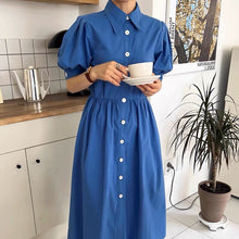 Load image into Gallery viewer, Soft Denim Dress w/ Collar and Buttons #7180
