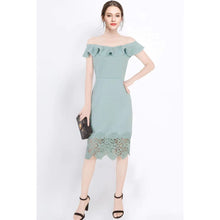 Load image into Gallery viewer, Off Shoulder Ruffle Elegant Lace Pencil Cut Dress
