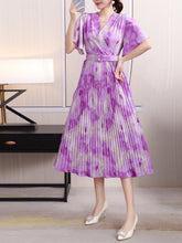 Load image into Gallery viewer, Cloud Printed Belted Pleated Elegant Midi Dress 1675
