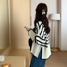 Load image into Gallery viewer, Side Split Stripe Longsleeves Loose Knitted Top #M1347
