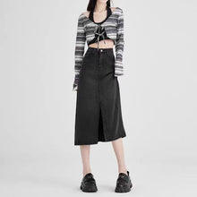 Load image into Gallery viewer, BKK Denim Split A-Line High Waist Skirt #006
