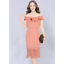 Load image into Gallery viewer, Off Shoulder Ruffle Elegant Lace Pencil Cut Dress
