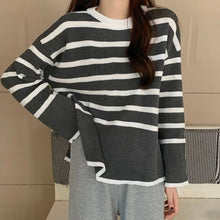 Load image into Gallery viewer, Side Split Stripe Longsleeves Loose Knitted Top #M1347
