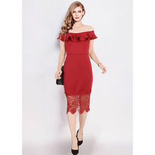 Load image into Gallery viewer, Off Shoulder Ruffle Elegant Lace Pencil Cut Dress
