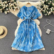 Load image into Gallery viewer, Cloud Printed Belted Pleated Elegant Midi Dress 1675
