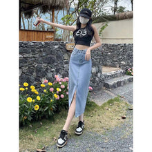 Load image into Gallery viewer, BKK Denim Split A-Line High Waist Skirt #006
