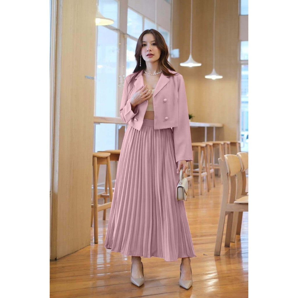 Blazer & Pleated Midi Skirt Set #3313