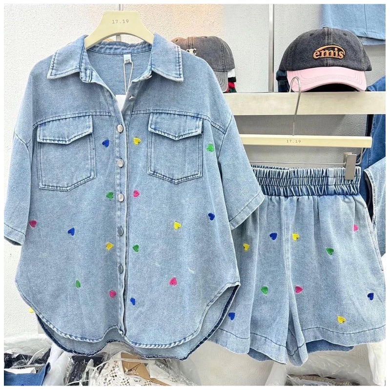 Mini Hearts Denim Terno Short #7612