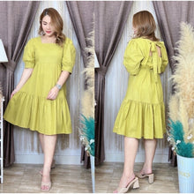 Load image into Gallery viewer, BKK Square Neck Ribbon Back Puff Sleeve Midi Dress
