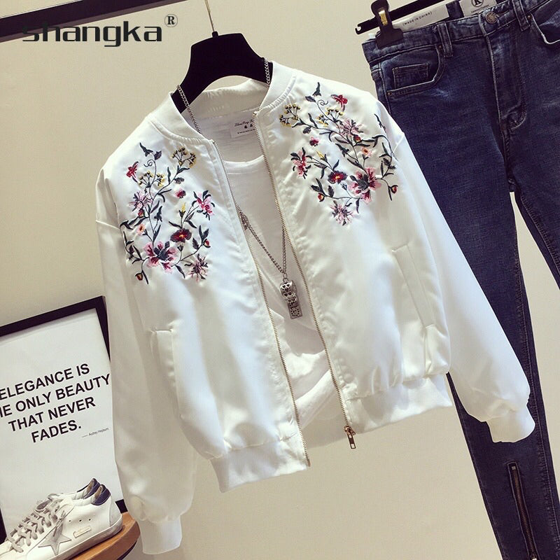 Floral Embroidery Jacket with Zipper #6989