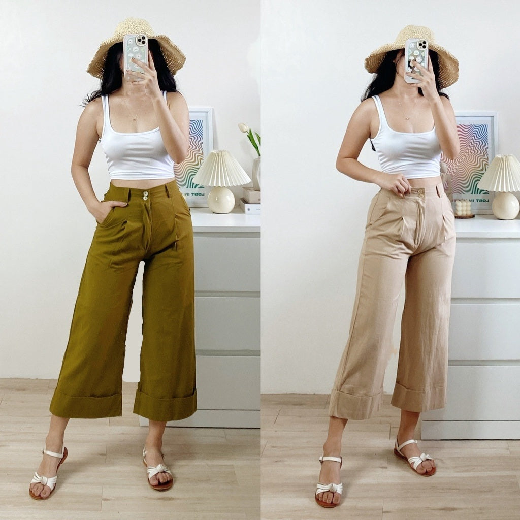 Double Buttons Linen Wide Leg Pants